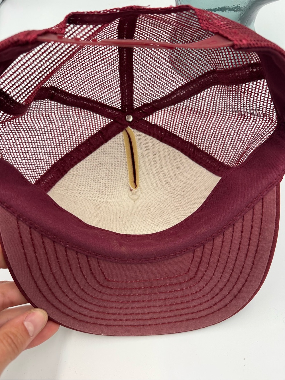 Vintage Wheeling WV SnapBack Trucker Hat Burgundy Banjo Guitar - Picture 6 of 7